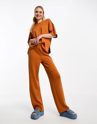 Vero Moda super soft wide leg jersey pants in rust - part of a set-Brown