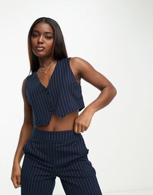 Vero Moda tailored pinstripe cropped vest in navy - part of a set