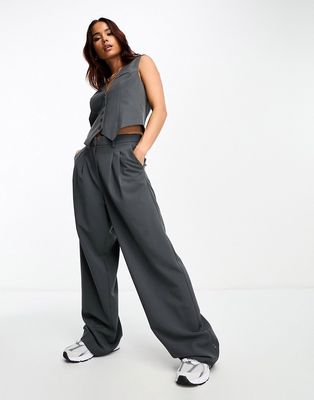 Vero Moda tailored wide leg dad pants in gray - part of a set