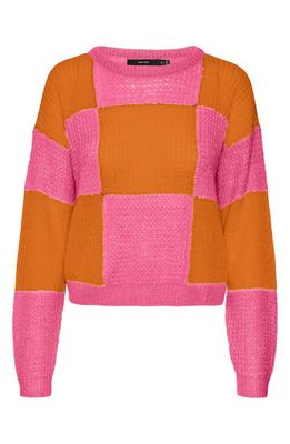 VERO MODA Taka Check Sweater in Hot Pink Checks Orange Peppe