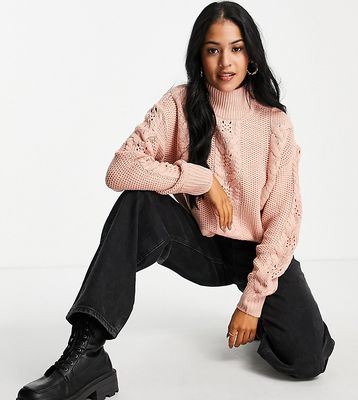 Vero Moda Tall chunky cable knit sweater in pink