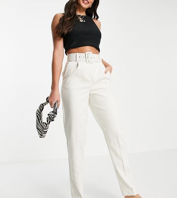 Vero Moda Tall crop pleated pants with belted waist in cream-White