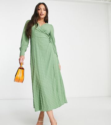 Vero Moda Tall textured wrap midi dress in green