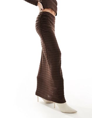 Vero Moda textured maxi skirt in chocolate brown - part of a set