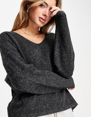 Vero Moda v-neck sweater in black melange