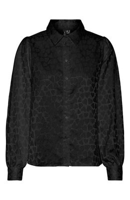 VERO MODA Vigo Heart Pattern Woven Shirt in Black