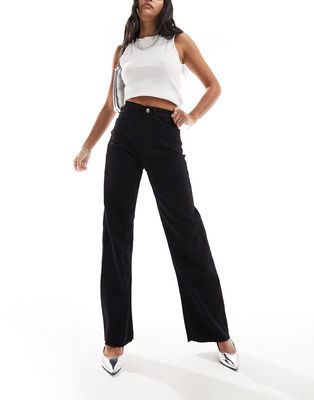 Vero Moda wide leg jeans with washed pinstripe in black