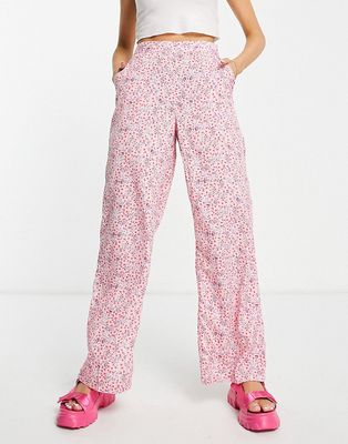 Vero Moda wide leg pants in pink floral - part of a set