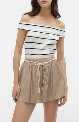 VERO MODA Willow Off the Shoulder Rib Top in Birch Stripes 