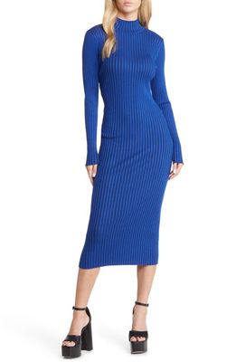 VERO MODA Willow Open Back Long Sleeve Rib Midi Sweater Dress in Sodalite Blue Stripes/Black