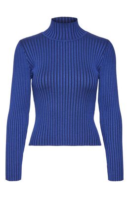 VERO MODA Willow Rib Turtleneck Sweater in Sodalite Blue Stripe W Black