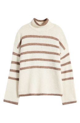 VERO MODA Wiona Stripe Turtleneck Sweater in Birch Stripes W Brown