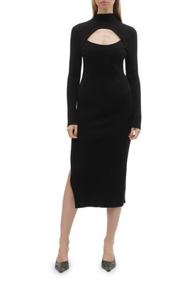 VERO MODA Yasmin Cutout Mock Neck Long Sleeve Midi Sweater Dress in Black
