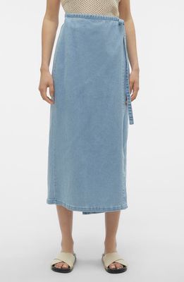 VERO MODA Zinnia Denim Wrap Midi Skirt in Light Blue Denim 