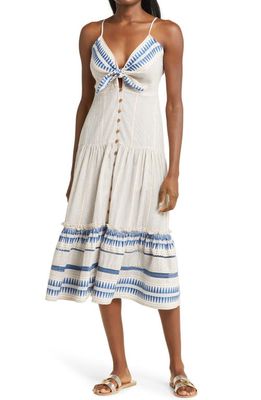 Veronica Beard Abilene Tie Detail Cotton Blend Cover-Up Dress in Off-White/Riviera Blue Multi