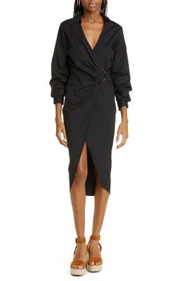 Veronica Beard Afton Wrap Front Stretch Cotton Dress in Black