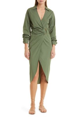 Veronica Beard Afton Wrap Front Stretch Cotton Dress in Stone Army