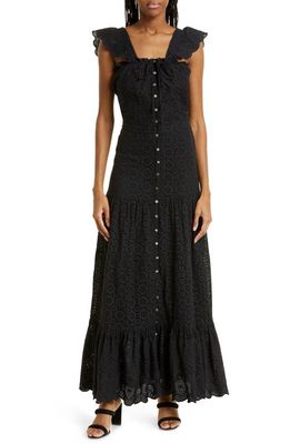 Veronica Beard Aislin Eyelet Cotton Maxi Dress in Black