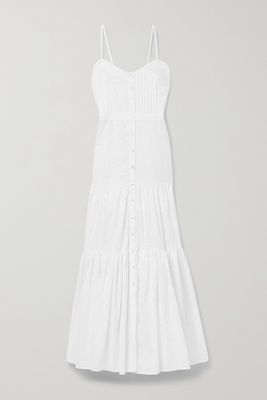 Veronica Beard - Alondra Tiered Pleated Broderie Anglaise Cotton Maxi Dress - White