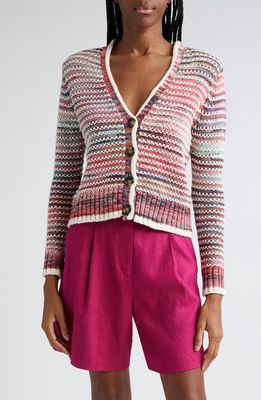 Veronica Beard Ansonia Stripe Cotton Cardigan in Pink Multi