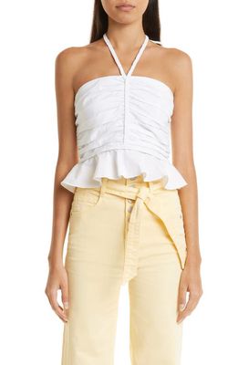 Veronica Beard Arienne Ruched Stretch Cotton Halter Top in White