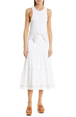 Veronica Beard Austyn Mixed Media Stretch Cotton Dress in White