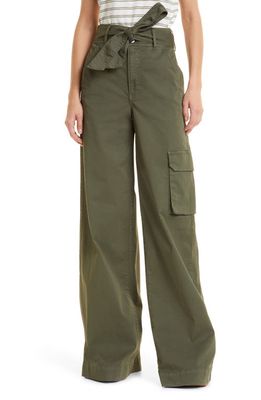 Veronica Beard Belisa Tie Belt Wide Leg Cargo Pants in Army Green