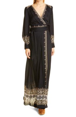 Veronica Beard Blaise Border Print Long Sleeve Maxi Dress in Black Multi