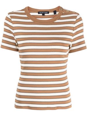 Veronica Beard Button-shoulder stripe T-shirt - Brown