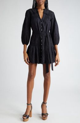 Veronica Beard Chrisjen Embroidered Cotton Minidress in Black