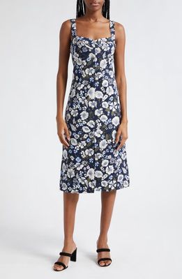 Veronica Beard Colleen Floral Cotton Midi Dress in Line Floral Navy