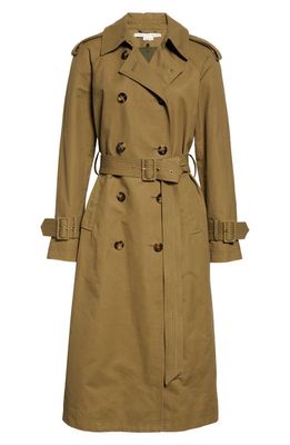 Veronica Beard Connely Belted Water Resistant Trench Coat in Moss