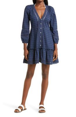 Veronica Beard Daeja Embroidered Cotton Cover-Up Dress in Navy