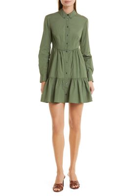 Veronica Beard Delbie Long Sleeve Stretch Cotton Shirtdress in Stone Army