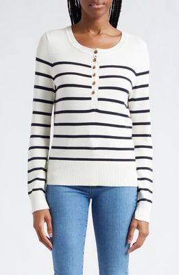 Veronica Beard Dianora Stripe Button Sweater in Off White Navy