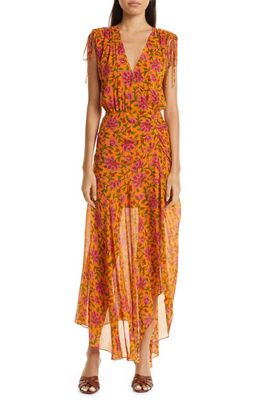 Veronica Beard Dovima Floral Asymmetric Silk Maxi Dress in Hot Orange Multi