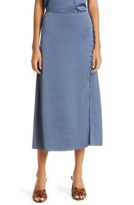 Veronica Beard Franconia Side Button Satin Skirt in Lagoon Blue