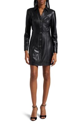 Veronica Beard Garret Long Sleeve Faux Leather Coat Dress in Black