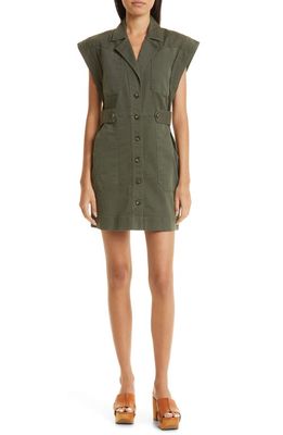 Veronica Beard Jax Button Front Twill Dress in Army Green