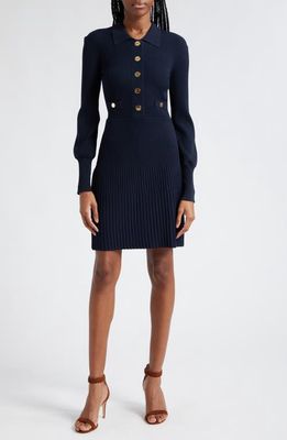 Veronica Beard Lauper Variegated Rib Long Sleeve Knit Dress in Navy