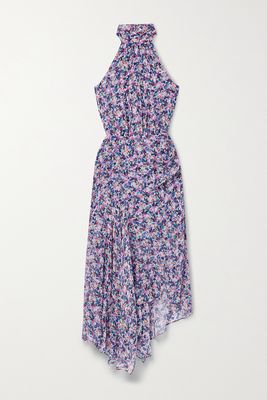 Veronica Beard - Leia Floral-print Silk Crepe De Chine Halterneck Midi Dress - Purple