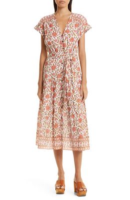 Veronica Beard Lexington Floral Belted Cotton Dress in Off-White Multi