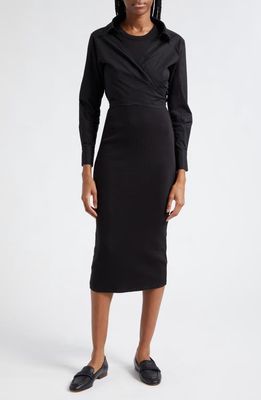 Veronica Beard Malone Two-Piece Wrap Shirt & Rib Body-Con Dress in Black
