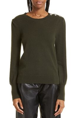 Veronica Beard Nelia Shoulder Button Cashmere Sweater in Loden