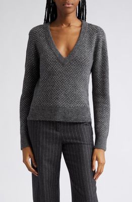 Veronica Beard Pablah Embellished V-Neck Sweater in Charcoal