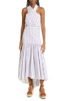 Veronica Beard Radley Stripe Halter Neck High-Low Dress in Off-White Multi