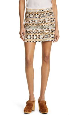 Veronica Beard Riel Embroidered Embellished Miniskirt in Beige Multi