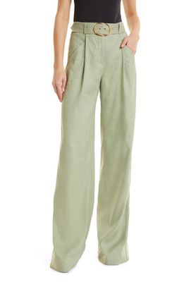 Veronica Beard Rimini Belted Wide Leg Linen Blend Trousers in Washed Sage