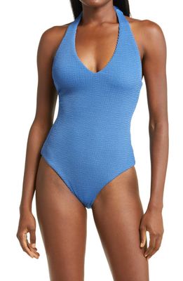 Veronica Beard Salis Ribbed One-Piece Swimsuit in Riviera Blue