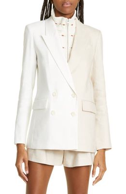 Veronica Beard Santo Front Zip Knit Linen & Cotton Sweater Dickey in Off-White Multi